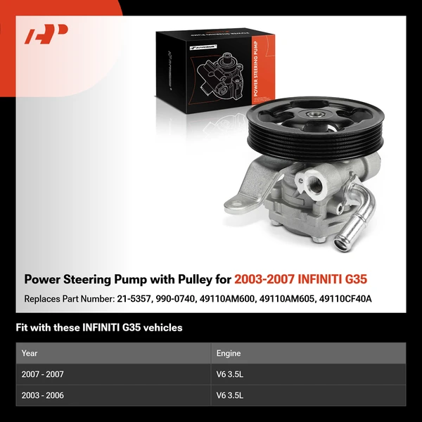 Power Steering Pump with Pulley for 2003-2007 INFINITI G35