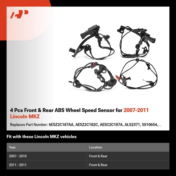 4 Pcs Front & Rear ABS Wheel Speed Sensor for 2007-2011 Lincoln MKZ