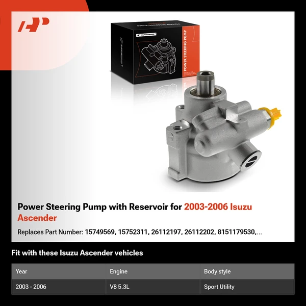 Power Steering Pump with Reservoir for 2003-2006 Isuzu Ascender