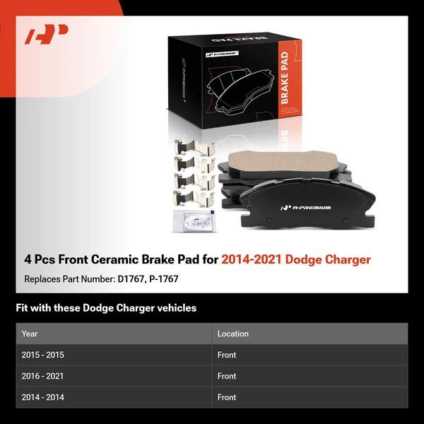 4 Pcs Front Ceramic Brake Pad for 2014-2021 Dodge Charger