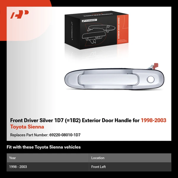 Front Driver Silver 1D7 (=1B2) Exterior Door Handle for 1998-2003 Toyota Sienna