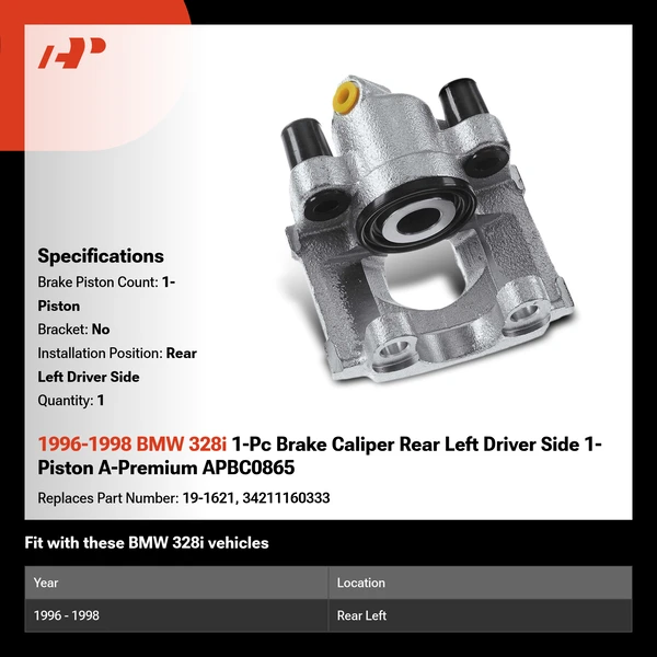 1996-1998 BMW 328i 1-Pc Brake Caliper Rear Left Driver Side 1-Piston A-Premium APBC0865