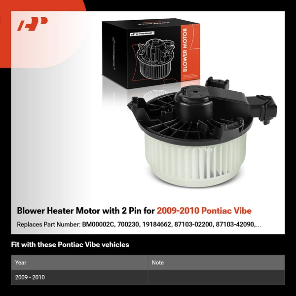 Blower Heater Motor with 2 Pin for 2009-2010 Pontiac Vibe