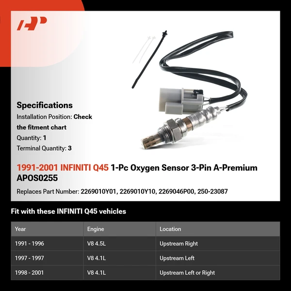 1991-2001 INFINITI Q45 1-Pc Oxygen Sensor 3-Pin A-Premium APOS0255