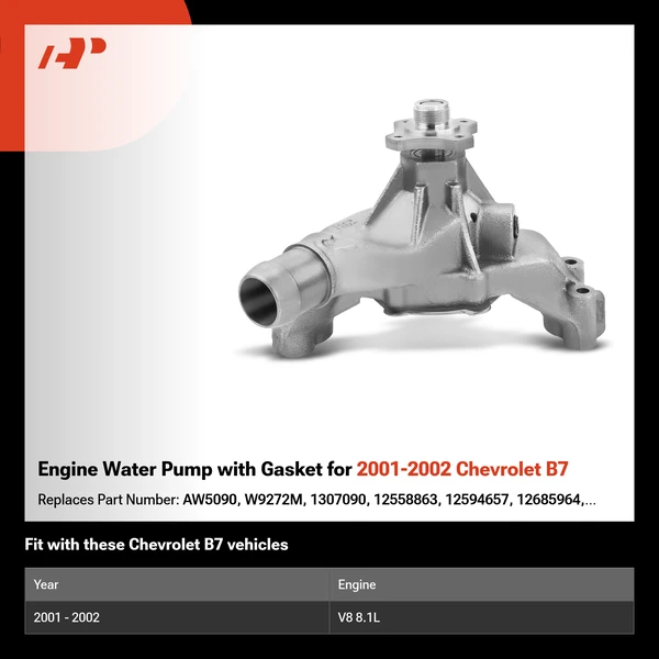 Engine Water Pump with Gasket for 2001-2002 Chevrolet B7