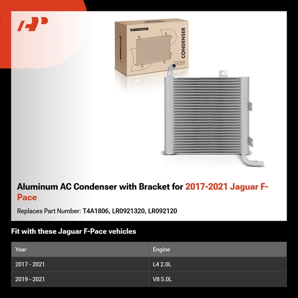 Aluminum AC Condenser with Bracket for 2017-2021 Jaguar F-Pace
