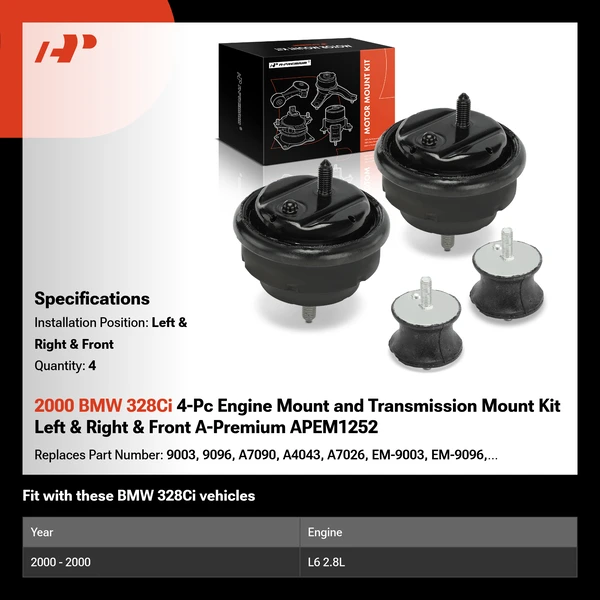 2000 BMW 328Ci 4-Pc Engine Mount and Transmission Mount Kit Left & Right & Front A-Premium APEM1252