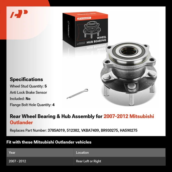 Rear Wheel Bearing & Hub Assembly for 2007-2012 Mitsubishi Outlander