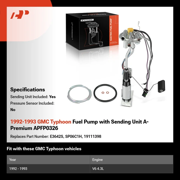 1992-1993 GMC Typhoon Fuel Pump with Sending Unit A-Premium APFP0326