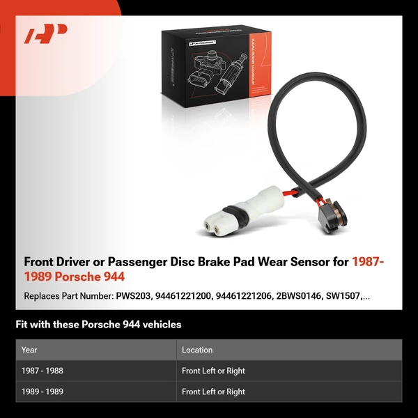 Front Driver or Passenger Disc Brake Pad Wear Sensor for 1987-1989 Porsche 944