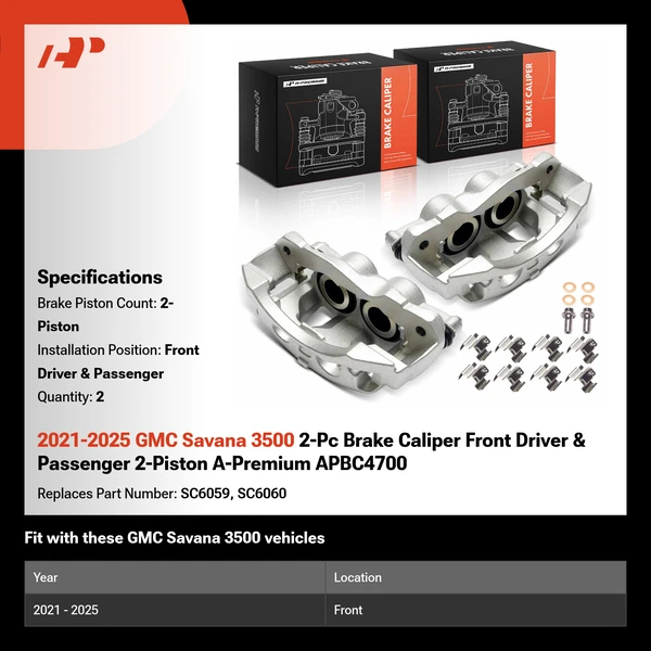 2021-2025 GMC Savana 3500 2-Pc Brake Caliper Front Driver & Passenger 2-Piston A-Premium APBC4700