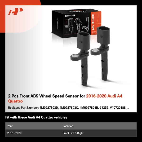 2 Pcs Front ABS Wheel Speed Sensor for 2016-2020 Audi A4 Quattro