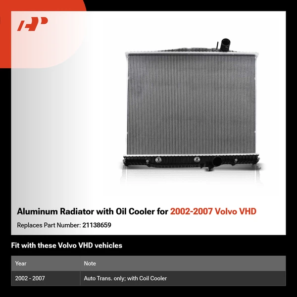 Aluminum Radiator with Oil Cooler for 2002-2007 Volvo VHD