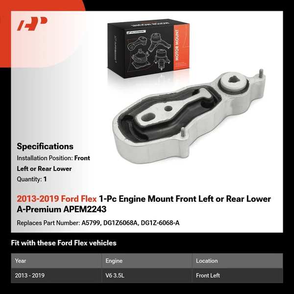 2013-2019 Ford Flex 1-Pc Engine Mount Front Left or Rear Lower A-Premium APEM2243