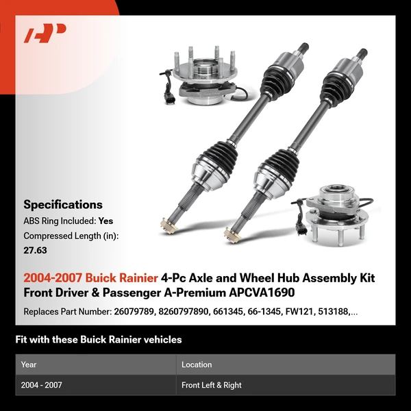 2004-2007 Buick Rainier 4-Pc Axle and Wheel Hub Assembly Kit Front Driver & Passenger A-Premium APCVA1690