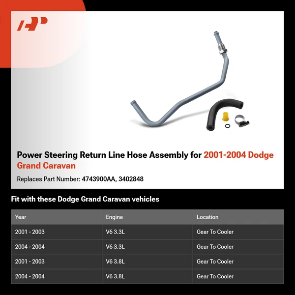 Power Steering Return Line Hose Assembly for 2001-2004 Dodge Grand Caravan