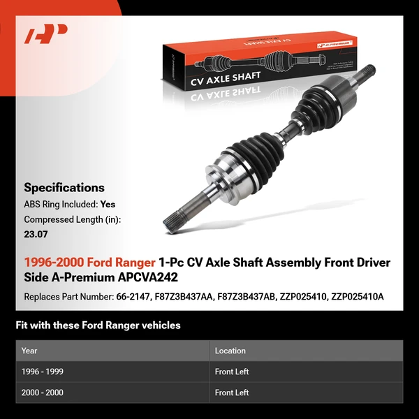 1996-2000 Ford Ranger 1-Pc CV Axle Shaft Assembly Front Driver Side A-Premium APCVA242