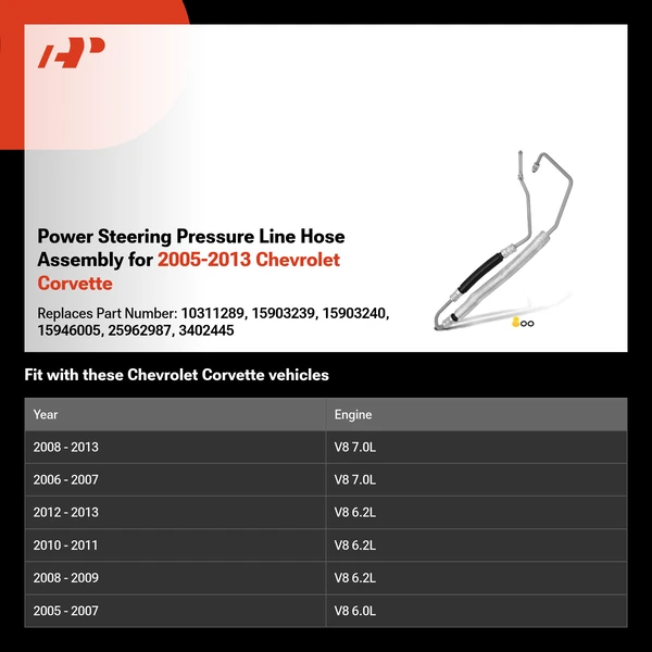 Power Steering Pressure Line Hose Assembly for 2005-2013 Chevrolet Corvette