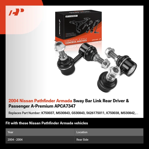 2004 Nissan Pathfinder Armada Sway Bar Link Rear Driver & Passenger A-Premium APCA7347