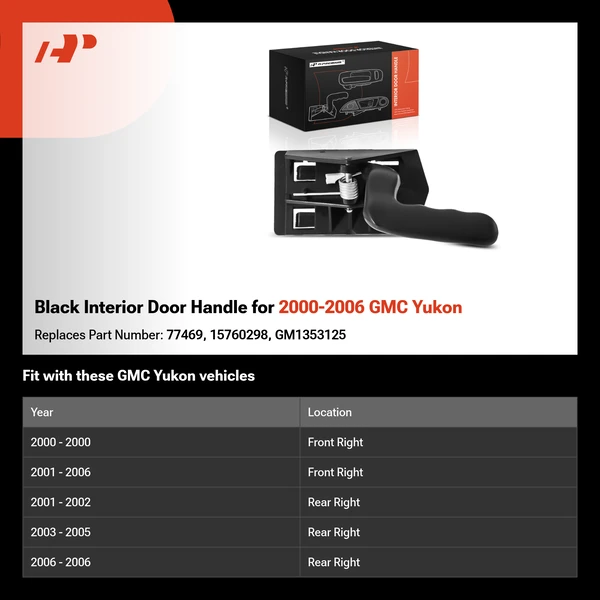 Black Interior Door Handle for 2000-2006 GMC Yukon