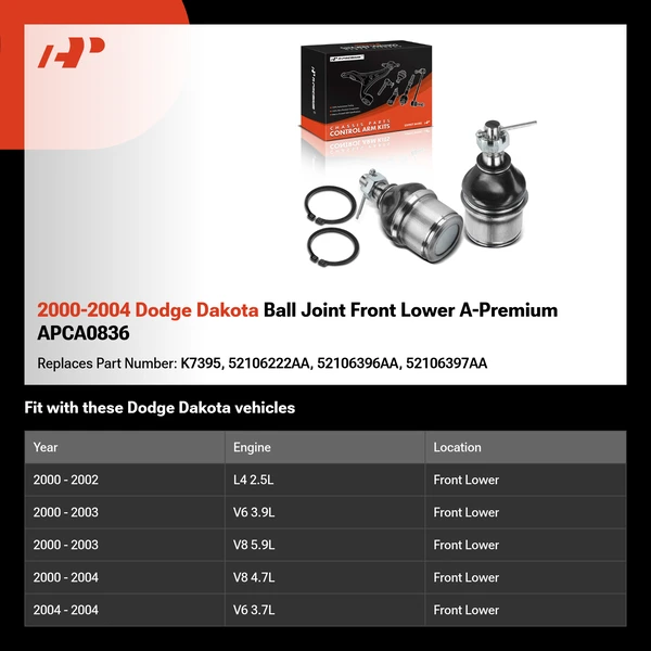 2000-2004 Dodge Dakota Ball Joint Front Lower A-Premium APCA0836
