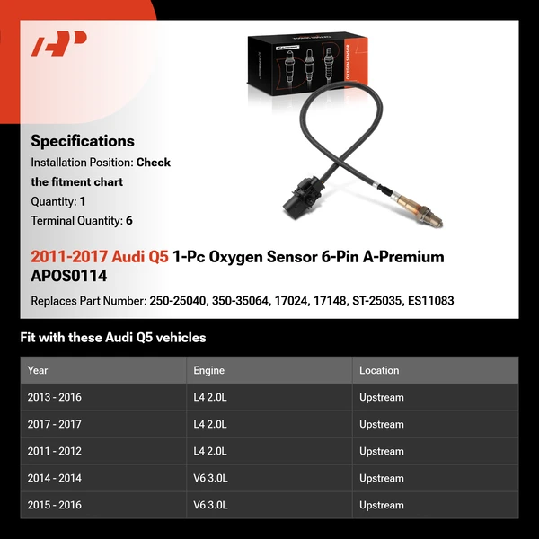 2011-2017 Audi Q5 1-Pc Oxygen Sensor 6-Pin A-Premium APOS0114