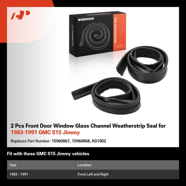 2 Pcs Front Door Window Glass Channel Weatherstrip Seal for 1983-1991 GMC S15 Jimmy