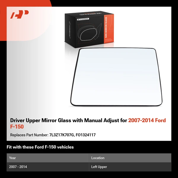 Driver Upper Mirror Glass with Manual Adjust for 2007-2014 Ford F-150