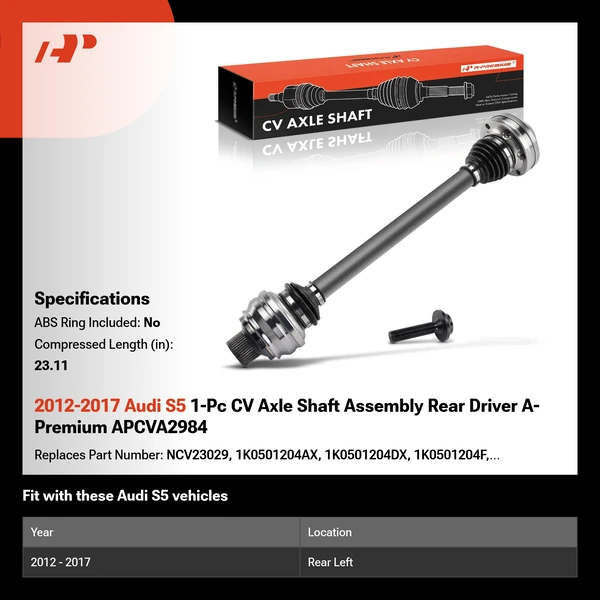 2012-2017 Audi S5 1-Pc CV Axle Shaft Assembly Rear Driver A-Premium APCVA2984