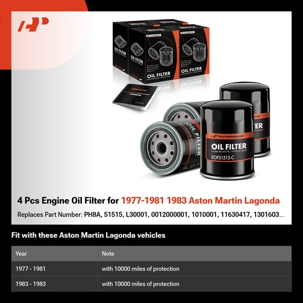 4 Pcs Engine Oil Filter for 1977-1981 1983 Aston Martin Lagonda