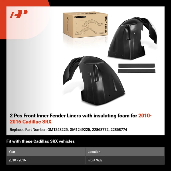 2 Pcs Front Inner Fender Liners with insulating foam for 2010-2016 Cadillac SRX