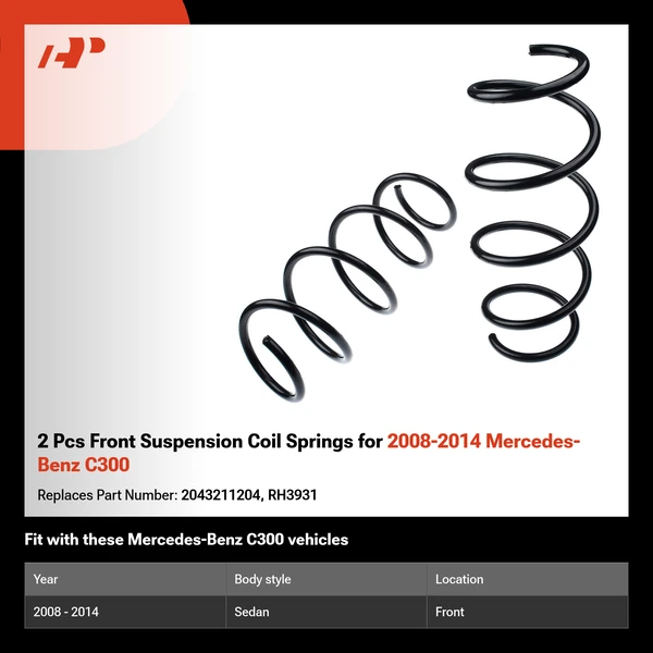 2 Pcs Front Suspension Coil Springs for 2008-2014 Mercedes-Benz C300