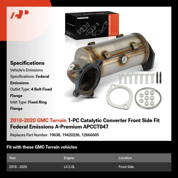 2018-2020 GMC Terrain 1-PC Catalytic Converter Front Side Fit Federal Emissions A-Premium APCCT047