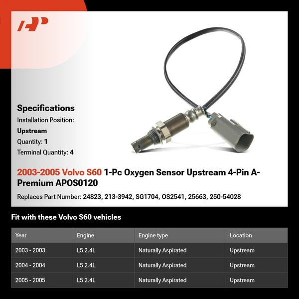 2003-2005 Volvo S60 1-Pc Oxygen Sensor Upstream 4-Pin A-Premium APOS0120