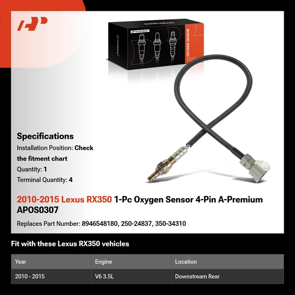 2010-2015 Lexus RX350 1-Pc Oxygen Sensor 4-Pin A-Premium APOS0307