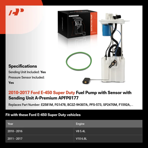2010-2017 Ford E-450 Super Duty Fuel Pump with Sensor with Sending Unit A-Premium APFP0177
