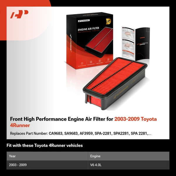 Front High Performance Engine Air Filter for 2003-2009 Toyota 4Runner