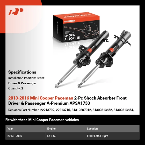 2013-2016 Mini Cooper Paceman 2-Pc Shock Absorber Front Driver & Passenger A-Premium APSA1733