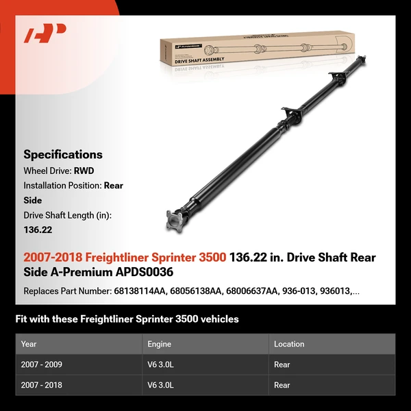 2007-2018 Freightliner Sprinter 3500 136.22 in. Drive Shaft Rear Side A-Premium APDS0036