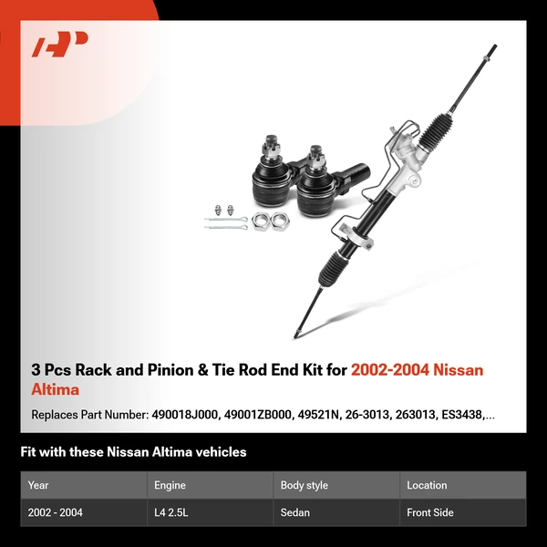 3 Pcs Rack and Pinion & Tie Rod End Kit for 2002-2004 Nissan Altima