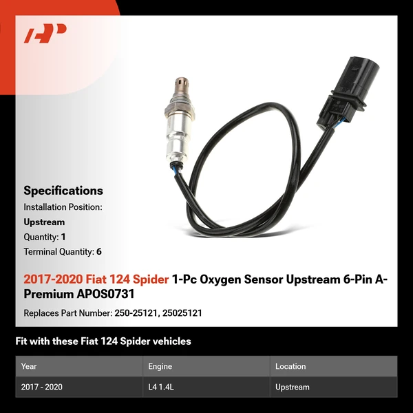 2017-2020 Fiat 124 Spider 1-Pc Oxygen Sensor Upstream 6-Pin A-Premium APOS0731