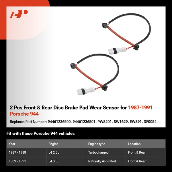 2 Pcs Front & Rear Disc Brake Pad Wear Sensor for 1987-1991 Porsche 944