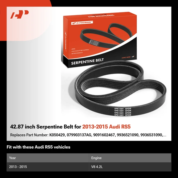 42.87 inch Serpentine Belt for 2013-2015 Audi RS5