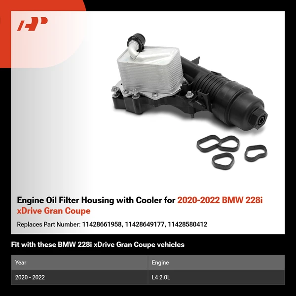 Engine Oil Filter Housing with Cooler for 2020-2022 BMW 228i xDrive Gran Coupe
