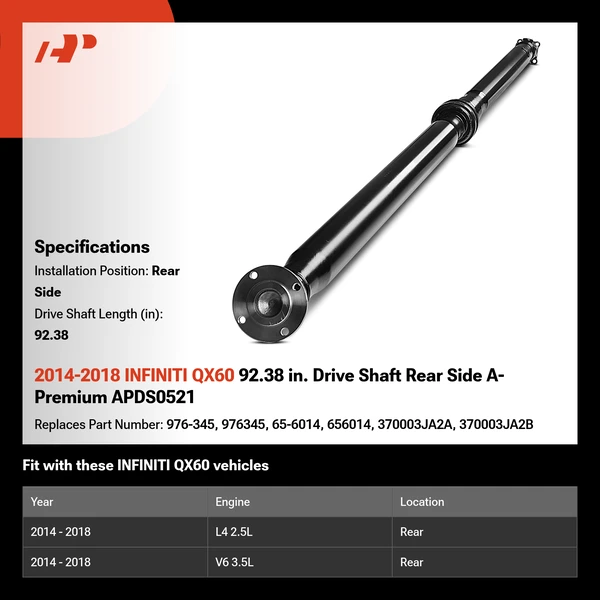 2014-2018 INFINITI QX60 92.38 in. Drive Shaft Rear Side A-Premium APDS0521