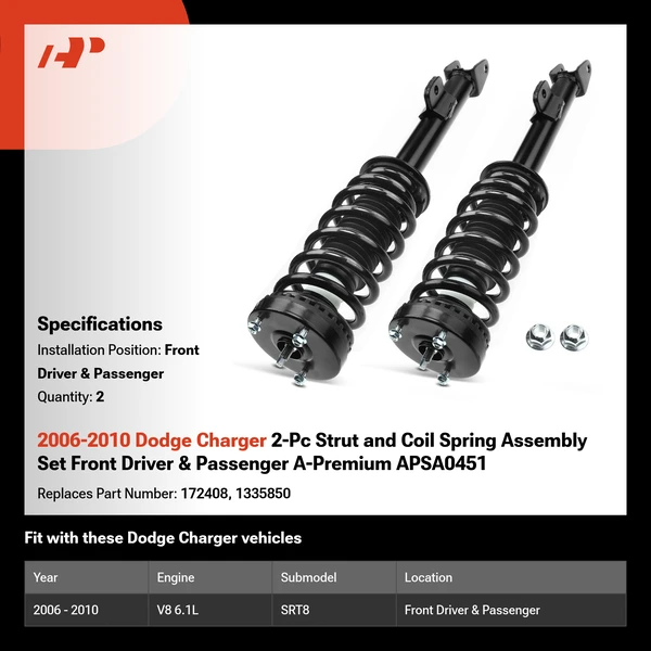2006-2010 Dodge Charger 2-Pc Strut and Coil Spring Assembly Set Front Driver & Passenger A-Premium APSA0451