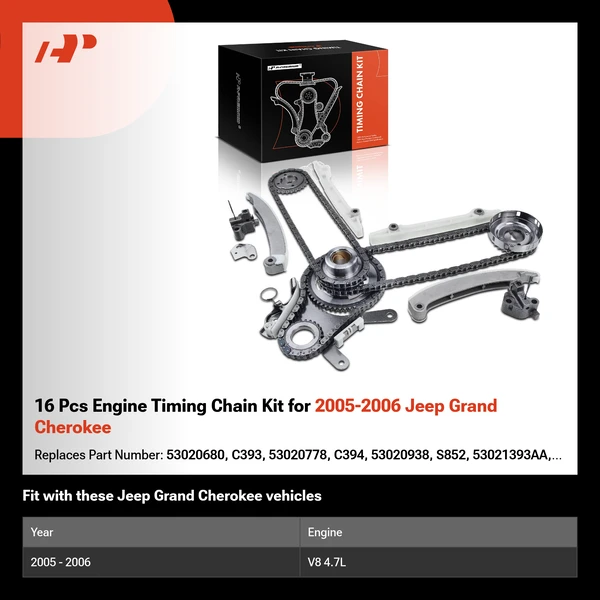 16 Pcs Engine Timing Chain Kit for 2005-2006 Jeep Grand Cherokee