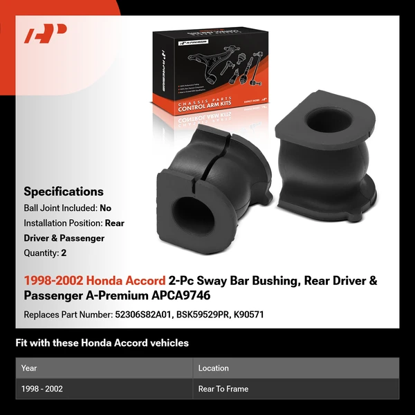 1998-2002 Honda Accord 2-Pc Sway Bar Bushing, Rear Driver & Passenger A-Premium APCA9746