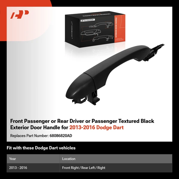 Front Passenger or Rear Driver or Passenger Textured Black Exterior Door Handle for 2013-2016 Dodge Dart