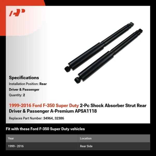 1999-2016 Ford F-350 Super Duty 2-Pc Shock Absorber Strut Rear Driver & Passenger A-Premium APSA1118